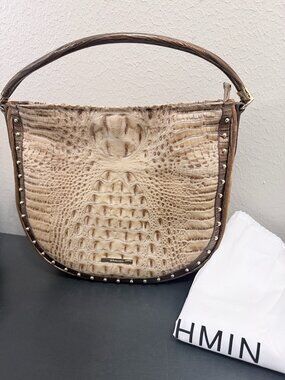 BRAHMIN Small Kathleen Shoulder Bag in Taupe Croc Embossed Leather